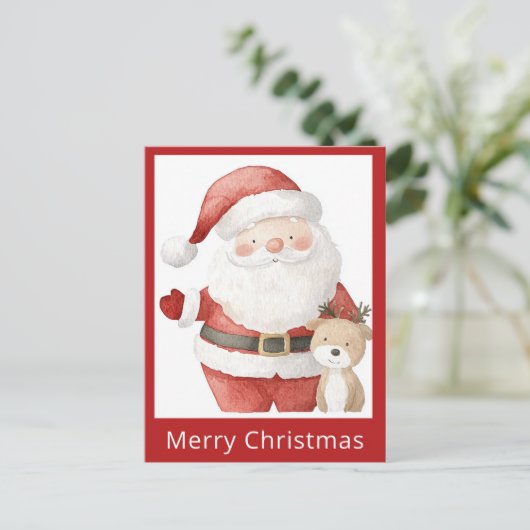 Schattigee Eenvoudige Kerst Waterverf Santa Reinde Briefkaart (Staand voorkant)