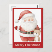Schattigee Eenvoudige Kerst Waterverf Santa Reinde Briefkaart (Voorkant / Achterkant)