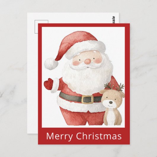 Schattigee Eenvoudige Kerst Waterverf Santa Reinde Briefkaart (Voorkant / Achterkant)