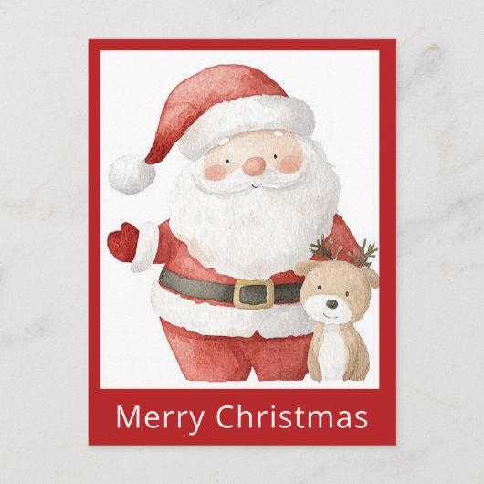 Schattigee Eenvoudige Kerst Waterverf Santa Reinde Briefkaart (Voorkant)