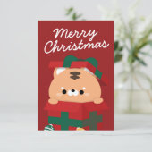 Schattigee eenvoudige leuke vrolijke kerst bedankkaart (Staand voorkant)