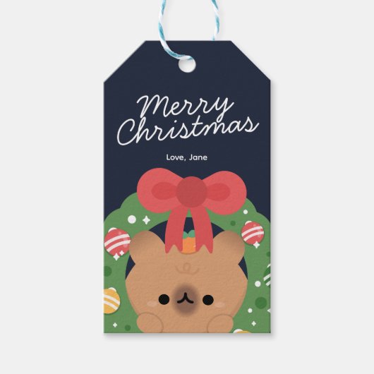 Schattigee eenvoudige leuke vrolijke kerst cadeaulabel (Voorkant)