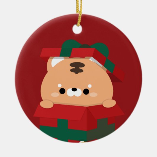Schattigee eenvoudige leuke vrolijke kerst keramisch ornament (Voorkant)