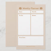 Schattigee eenvoudige minimalistische weekplanner briefpapier (Voorkant / Achterkant)