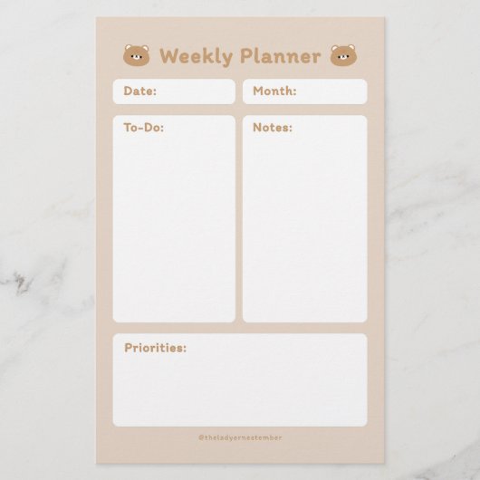 Schattigee eenvoudige minimalistische weekplanner briefpapier (Voorkant)