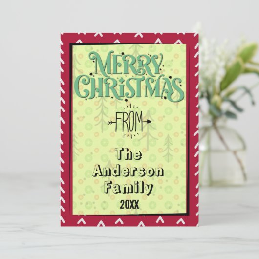 Schattigee eenvoudige moderne rode niet-foto kerst feestdagenkaart (Staand voorkant)