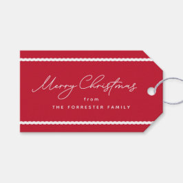 Schattigee eenvoudige rode vakantie golvende witte cadeaulabel