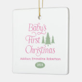 Schattigee Eenvoudige Roze Witte Baby's 1st Christ Keramisch Ornament (Links)
