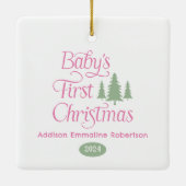 Schattigee Eenvoudige Roze Witte Baby's 1st Christ Keramisch Ornament (Achterkant)