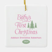 Schattigee Eenvoudige Roze Witte Baby's 1st Christ Keramisch Ornament (Voorkant)