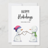 Schattigee eenvoudige sneeuwpoppen paar kerst feestdagenkaart (Voorkant)