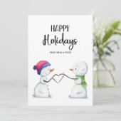 Schattigee eenvoudige sneeuwpoppen paar kerst feestdagenkaart (Staand voorkant)