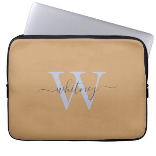 Schattigee Eenvoudige Tan Monogram Naam & Initiaal Laptop Sleeve