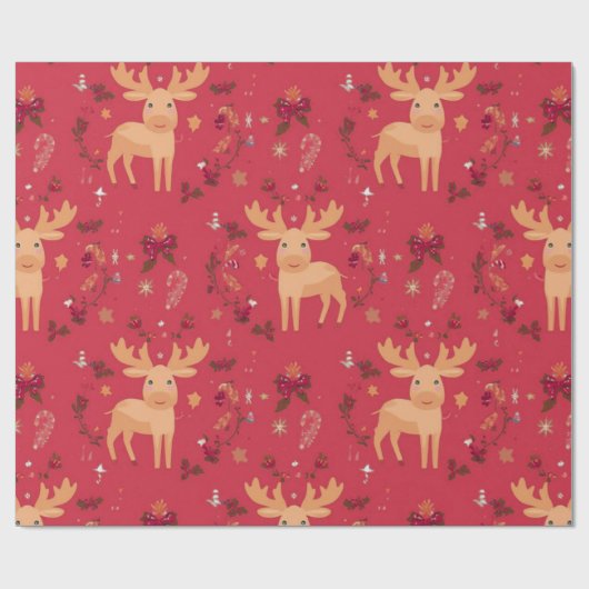 Schattigee Eenvoudige vrolijke kerst cartoon rendi Cadeaupapier (Vlak)