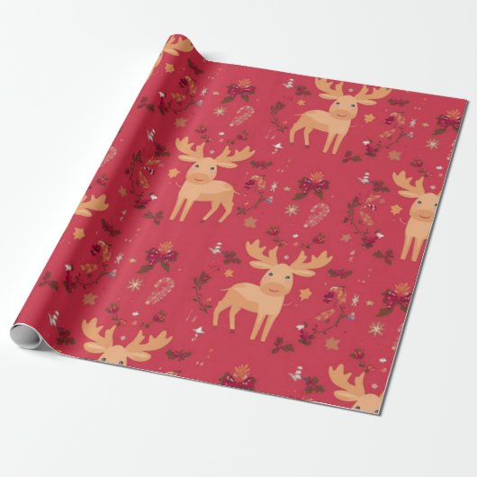 Schattigee Eenvoudige vrolijke kerst cartoon rendi Cadeaupapier (Uitgerold)
