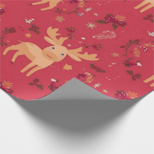 Schattigee Eenvoudige vrolijke kerst cartoon rendi Cadeaupapier (Hoek)
