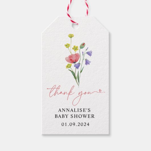 Schattigee Eenvoudige Waterverf Wildflower Baby sh Cadeaulabel (Voorkant)