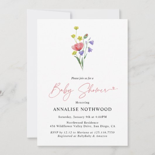 Schattigee Eenvoudige Waterverf Wildflower Baby sh Kaart (Voorkant)