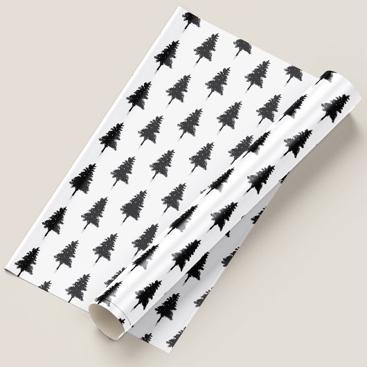 Schattigee eenvoudige zwart-witte kerstboom cadeaupapier
