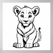 Schattigee Eenzame Witte Leeuw Cub Line Art Tekeni Poster (Voorkant)