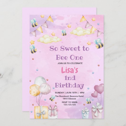 Schattigee eerste 1e Verjaardag Honing Sweet Bee P Kaart (Voorkant / Achterkant)