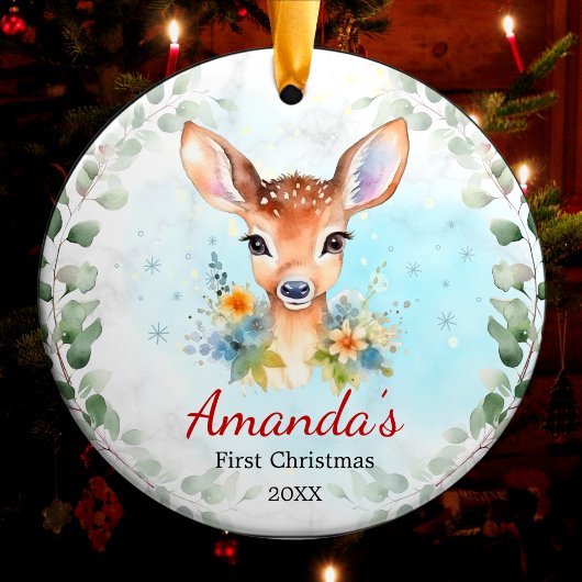 Schattigee eerste baby Kerst baby hert meisje Kera Keramisch Ornament