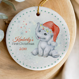 Schattigee eerste baby kerst baby olifant meisje keramisch ornament