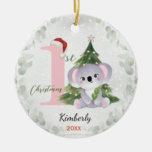 Schattigee eerste baby meisje kerstboom keramisch ornament (Voorkant)