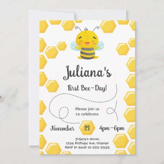 Schattigee eerste bijendag verjaardagsuitnodiging kaart (Voorkant)