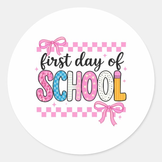 Schattigee eerste dag schoolontwerp ronde sticker (Voorkant)
