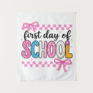 Schattigee eerste dag schoolontwerp wandkleed