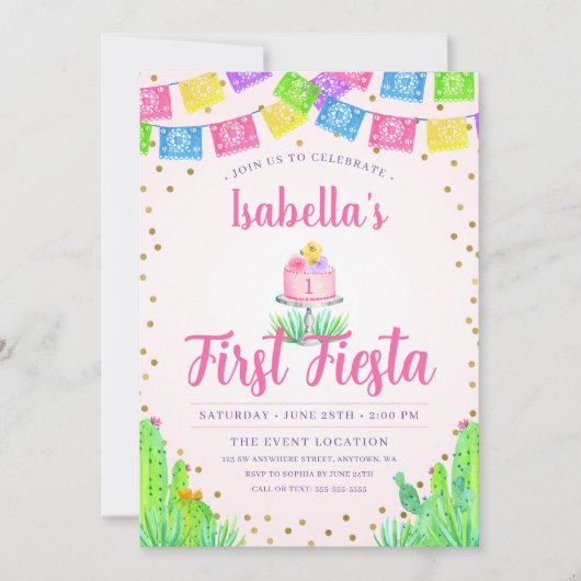 Schattigee eerste Fiesta meisje 1e verjaardag Kaart (Voorkant)