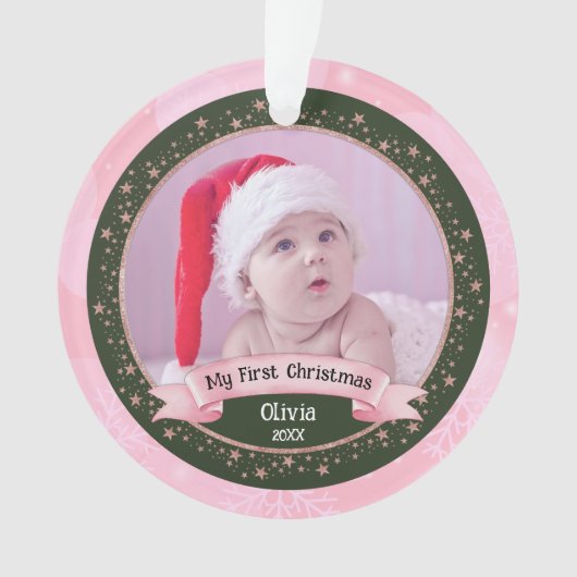 Schattigee eerste kerst baby meisje twee foto Keep Ornament (voorkant)