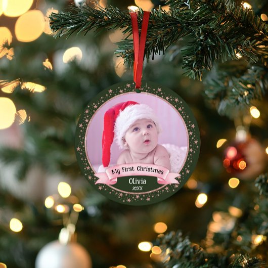 Schattigee eerste kerst baby meisje twee foto Keep Ornament