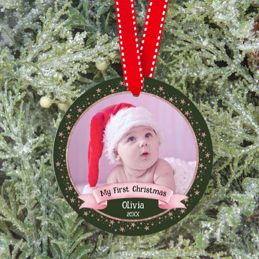 Schattigee eerste kerst baby meisje twee foto Keep Ornament