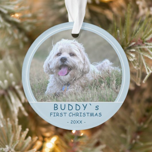 Schattigee Eerste Kerst Blauwe Puppy Hond Pet Foto Ornament (Boom)