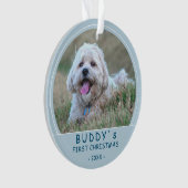 Schattigee Eerste Kerst Blauwe Puppy Hond Pet Foto Ornament (voorkant)