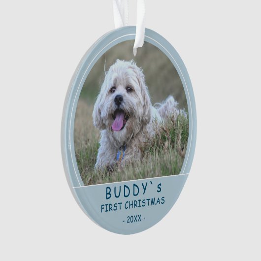 Schattigee Eerste Kerst Blauwe Puppy Hond Pet Foto Ornament (voorkant)