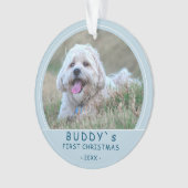 Schattigee Eerste Kerst Blauwe Puppy Hond Pet Foto Ornament (voorkant)
