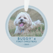 Schattigee Eerste Kerst Blauwe Puppy Hond Pet Foto Ornament (voorkant)