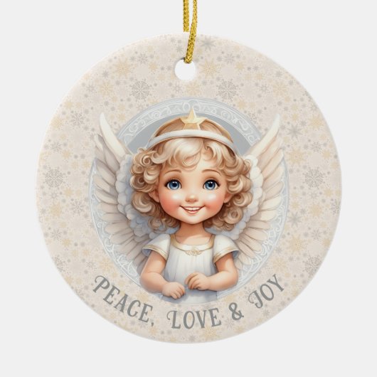 Schattigee Eerste Kerst Engel Sjabloon Naam Foto Keramisch Ornament (Voorkant)