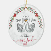 Schattigee eerste kerst getrouwd met witte vogels keramisch ornament (Links)