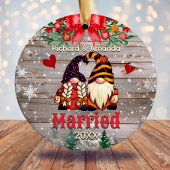 Schattigee eerste kerst getrouwde kabouters keramisch ornament