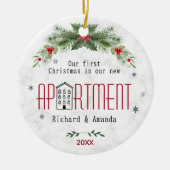 Schattigee eerste kerst in ons nieuwe appartement keramisch ornament (Voorkant)