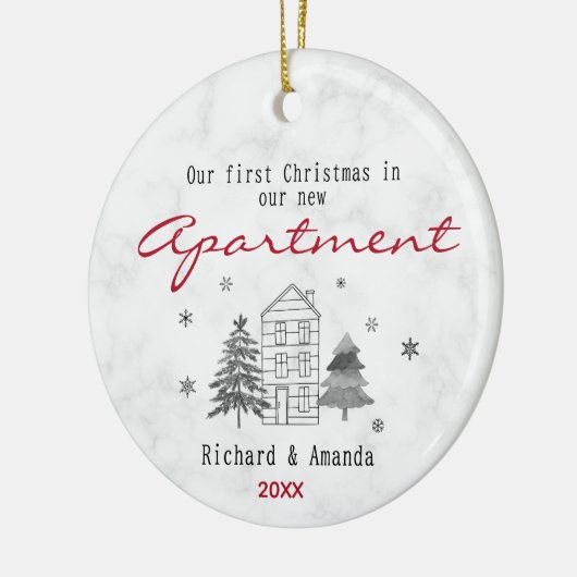 Schattigee eerste kerst in ons nieuwe appartement keramisch ornament (Links)