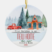 Schattigee eerste kerst in onze nieuwe thuiswinter keramisch ornament (Voorkant)