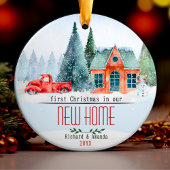 Schattigee eerste kerst in onze nieuwe thuiswinter keramisch ornament