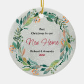 Schattigee eerste kerst nieuwe huiskrans keramisch ornament (Voorkant)