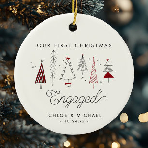 Schattigee eerste kerst verloofde grillige bomen keramisch ornament