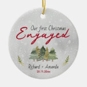 Schattigee eerste Kerst verloving groene bomen Keramisch Ornament (Voorkant)